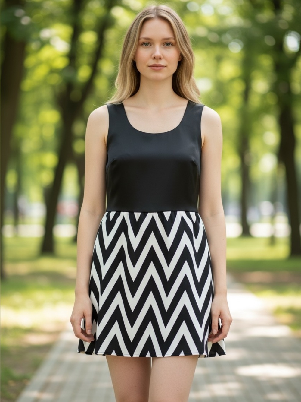 41 Hawthorn Black and White Chevron Midi Dress